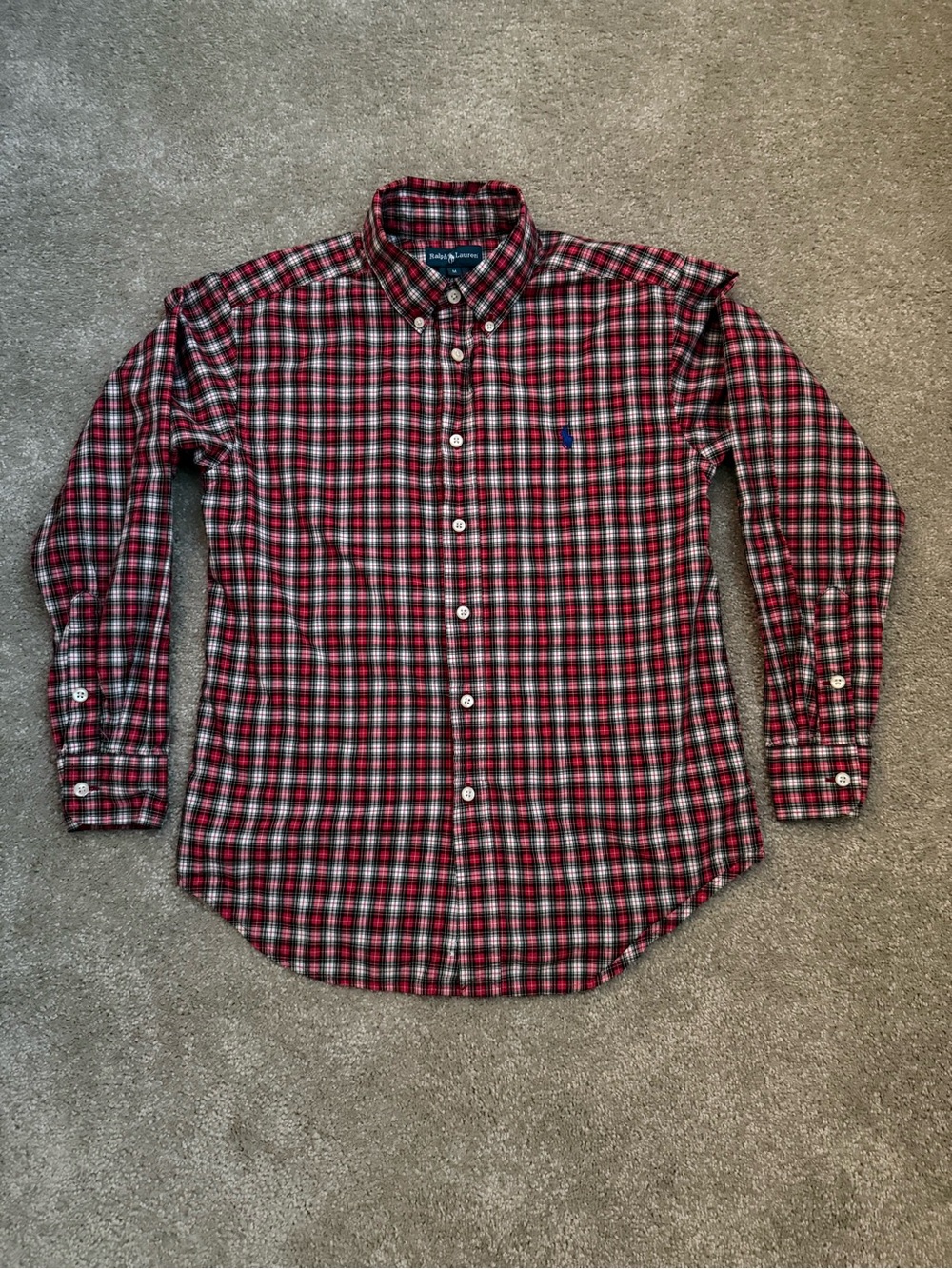 Polo Ralph Lauren Boys Kids Button Shirt Classic Plaid Long Sleeve Medium EUC